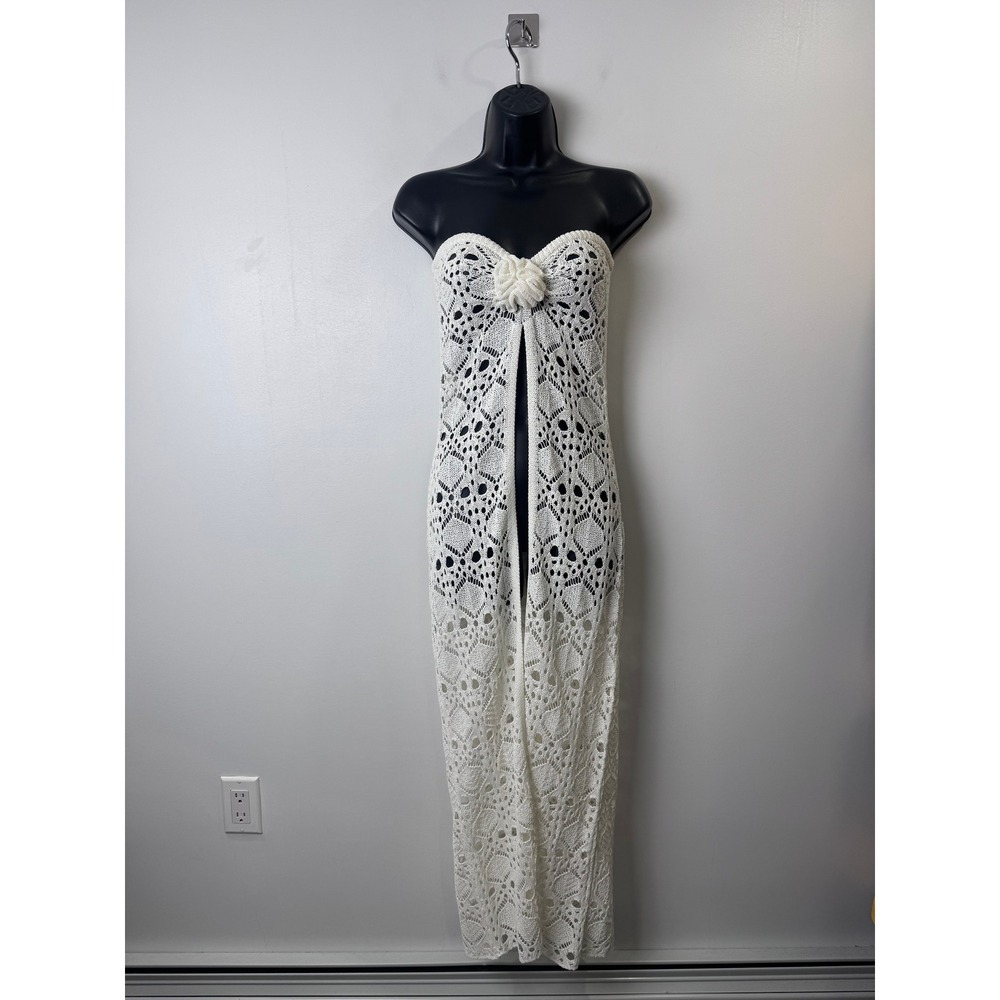 NWT Meshki Women Ivory Aeline Strapless Crochet Knit Maxi Top Small